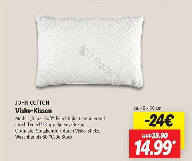 JOHN COTTON Visko-Kissen Modell „Super Soft“