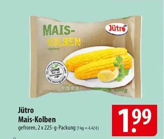 Jütro Mais-Kolben, gefroren, 2 x 225-g-Packung