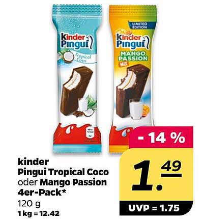 kinder Pingui Tropical Coco oder Mango Passion 4er-Pack