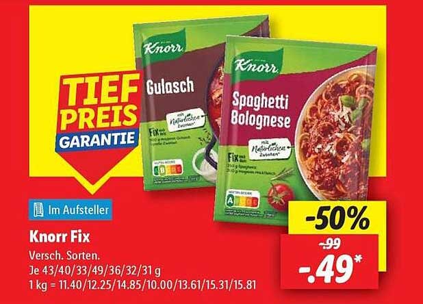 Knorr Fix - Verschiedene Sorten: Gulasch & Spaghetti Bolognese