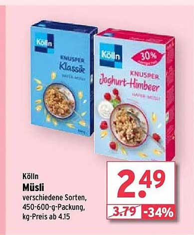 Kölln Müsli, verschiedene Sorten 450-600 g-Packung