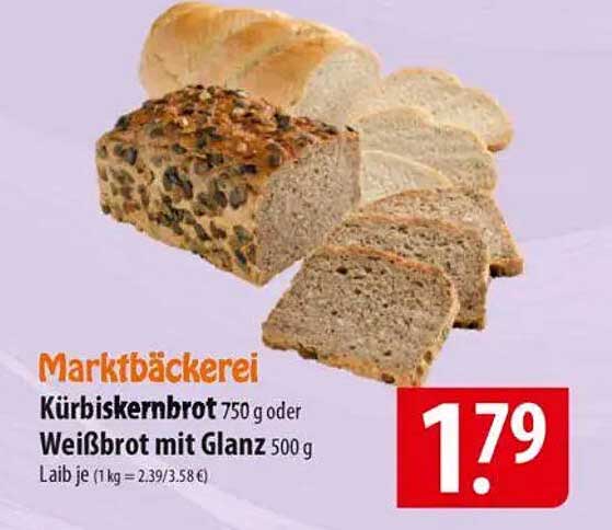 Kürbiskernbrot 750 g oder Weißbrot mit Glanz 500 g