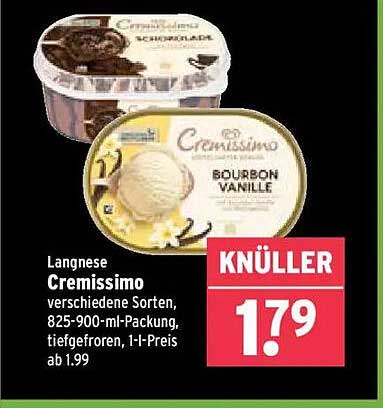 Langnese Cremissimo verschiedene Sorten, 825-900-ml-Packung, tiefgefroren