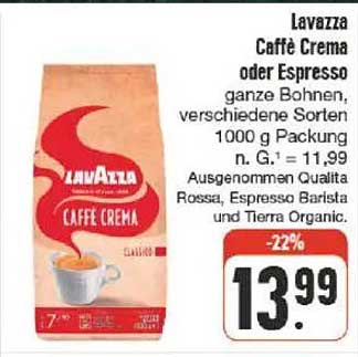 Lavazza Caffè Crema oder Espresso 1000 g - jetzt nur 13,99 €!