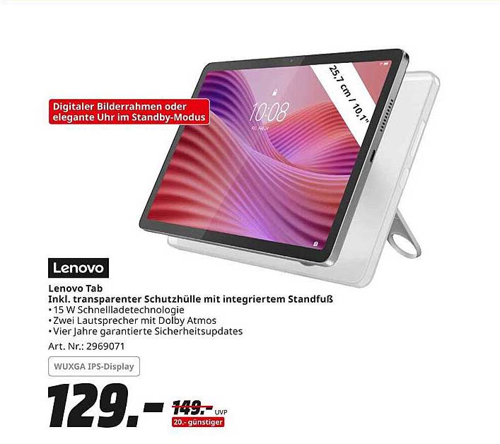 Lenovo Tab inkl. transparenter Schutzhülle mit integriertem Standfuß