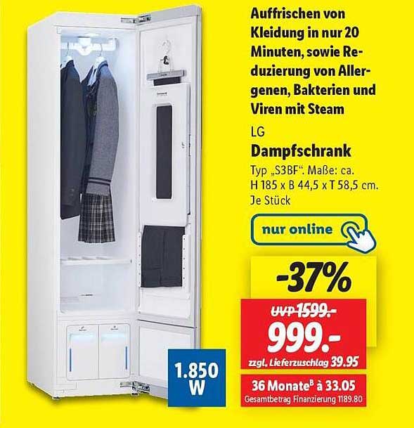 LG Dampfsschrank Typ S3BF – Auffrischen von Kleidung in nur 20 Minuten