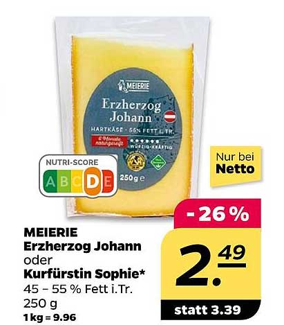 MEIERIE Erzherzog Johann Hartkäse 250 g