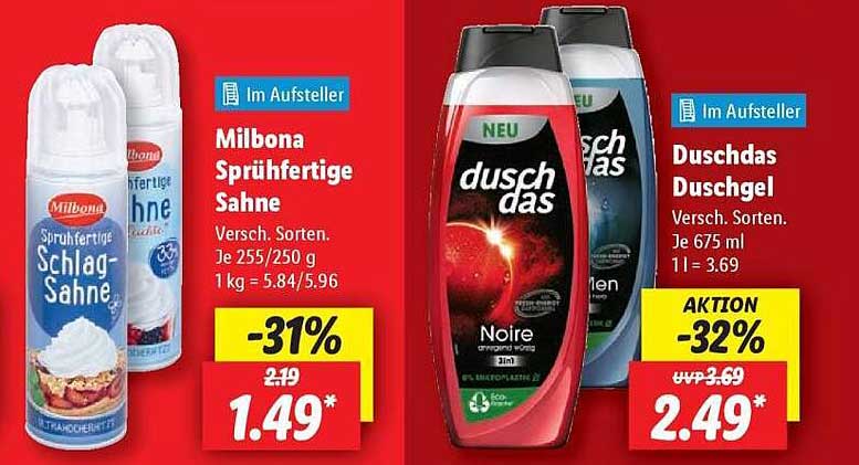 Milbona Sprühfertige Sahne und Duschdas Duschgel