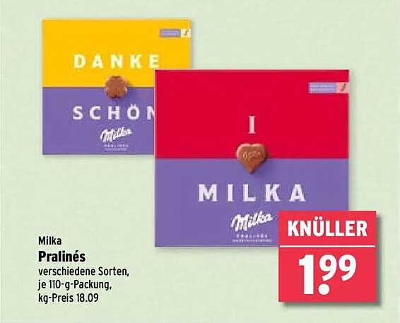Milka Pralinés verschiedene Sorten, je 110-g-Packung