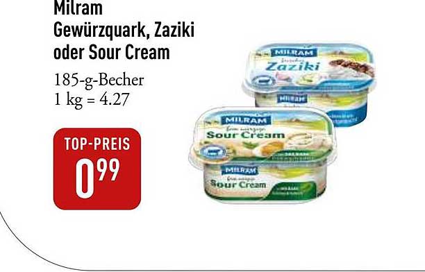 Milram Gewürzquark, Zaziki oder Sour Cream