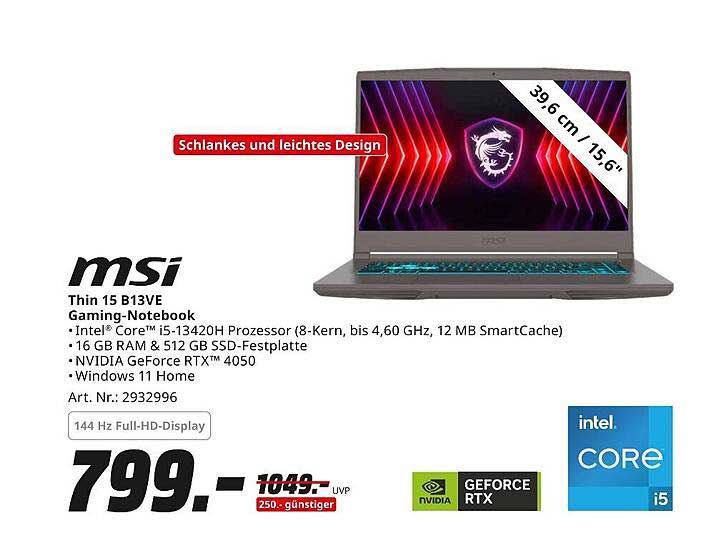 MSI Thin 15 B13VE Gaming-Notebook