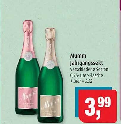 Mumm Jahrgangssekt verschiedene Sorten 0,75-Liter-Flasche