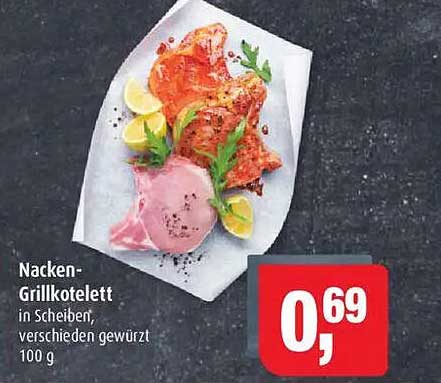Nacken-Grillkotelett in Scheiben, verschiedene gewürzt, 100 g