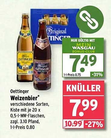 Oettinger Weizenbier Kiste mit 20 x 0,5 l-Flaschen