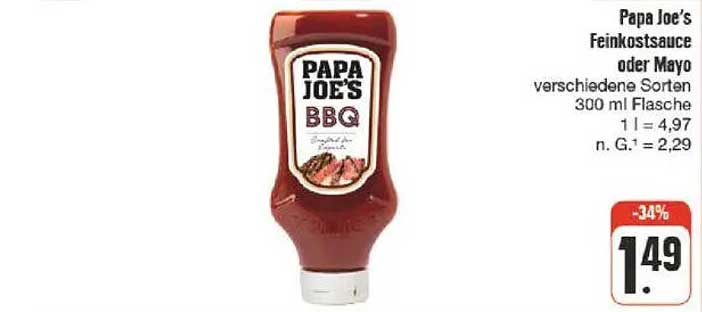 Papa Joe's Feinkostsauce oder Mayo - verschiedene Sorten 300 ml Flasche