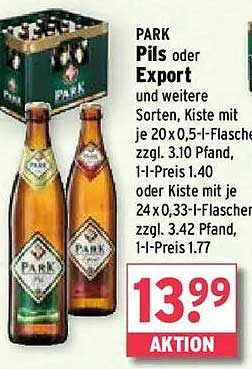 PARK Pils oder Export - Kiste mit 20 x 0,5 l-Flaschen