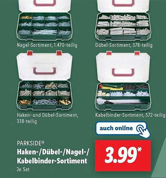 PARKSIDE® Haken-/Dübel-/Nagel-/Kabelbinder-Sortiment - Je Set
