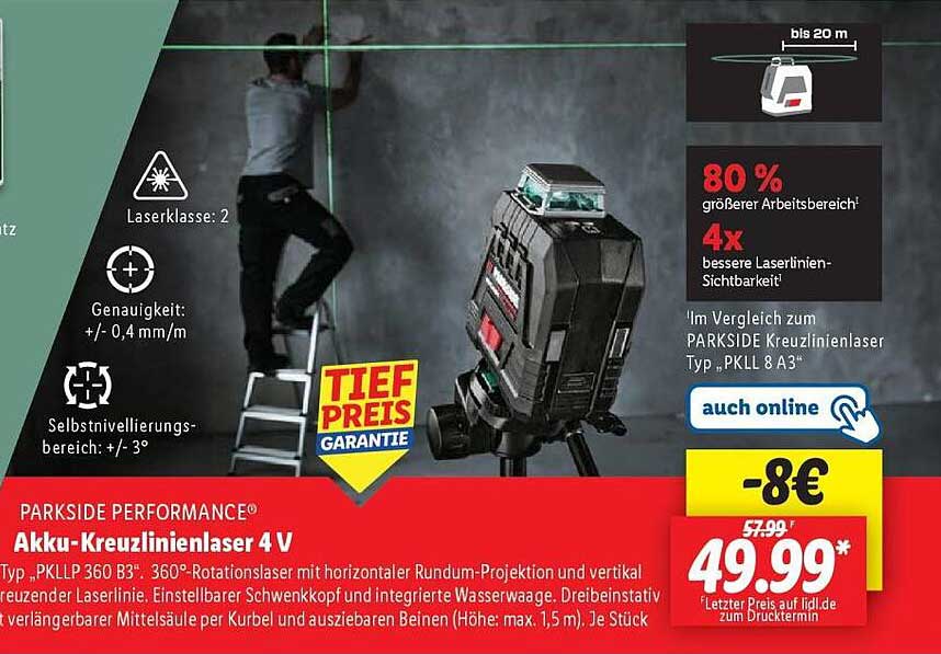 PARKSIDE PERFORMANCE® Akku-Kreuzlinienlaser 4 V