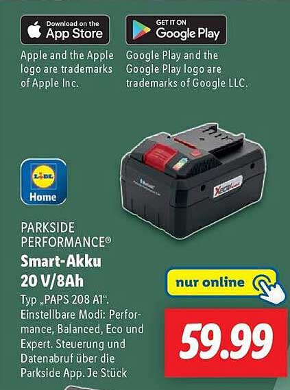 PARKSIDE PERFORMANCE® Smart-Akku 20 V/8Ah