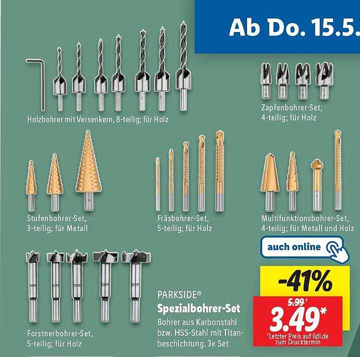 PARKSIDE® Spezialbohrer-Set, 7-teilig für Holz und Metall