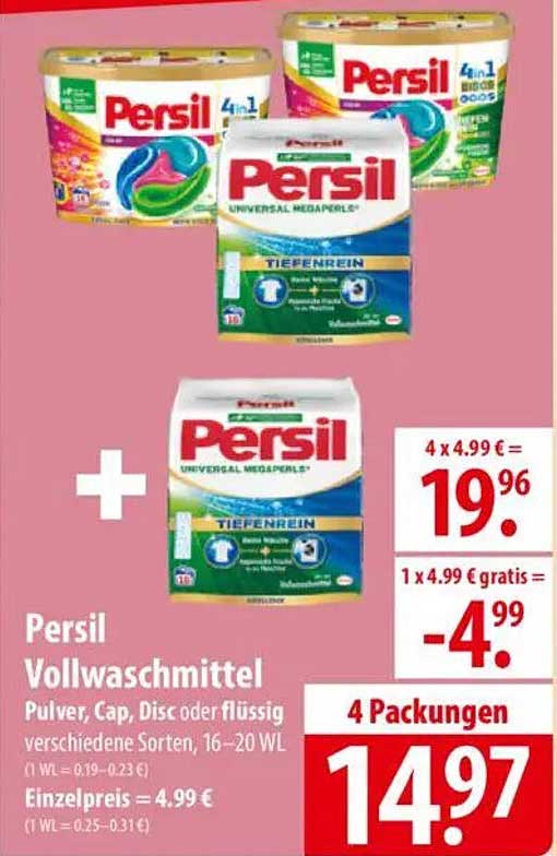 Persil Vollwaschmittel - 4 Packungen für nur 14,97 €