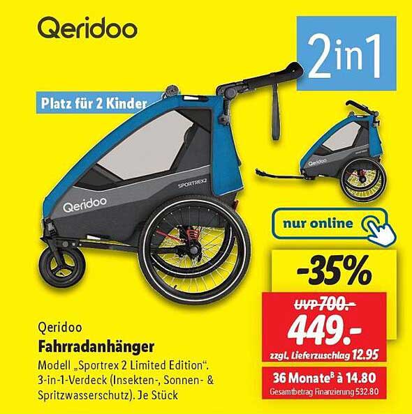 Qeridoo Fahrradanhänger Modell „Sportrex 2 Limited Edition“