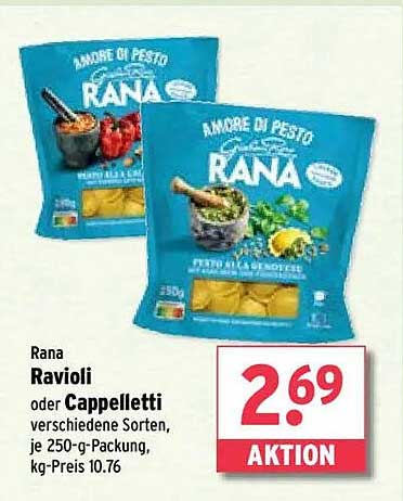 Rana Ravioli oder Cappelletti – Verschiedene Sorten, 250-g-Packung