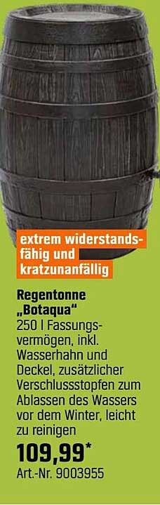 Regentonne „Botaqua“ mit 250 l Fassungsvermögen, inkl. Wasserhahn und Deckel