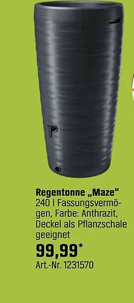 Regentonne „Maze“ 240 l Fassungvermögen, Farbe: Anthrazit