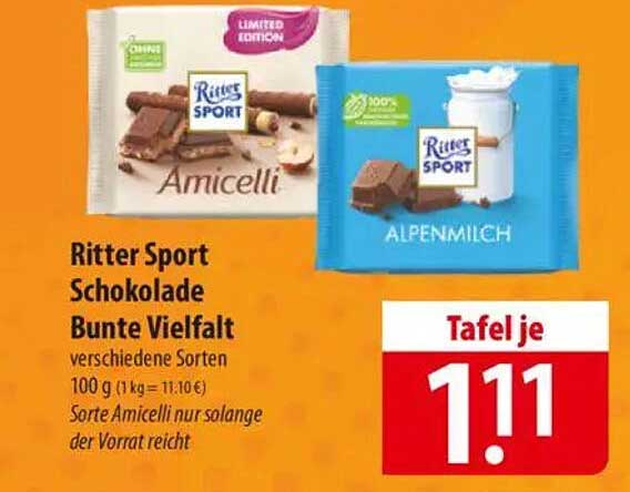 Ritter Sport Schokolade Bunte Vielfalt - verschiedene Sorten