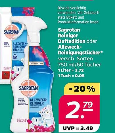 Sagrotan Allzweck-Reiniger oder Allzweck-Reinigungstücher - 750 ml/60 Tücher