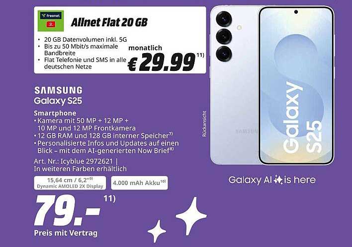 Samsung Galaxy S25 mit Allnet Flat 20 GB
