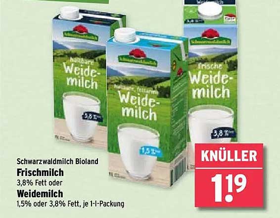 Schwarzwaldmilch Bioland Frischmilch oder Weidemilch 1,19 €