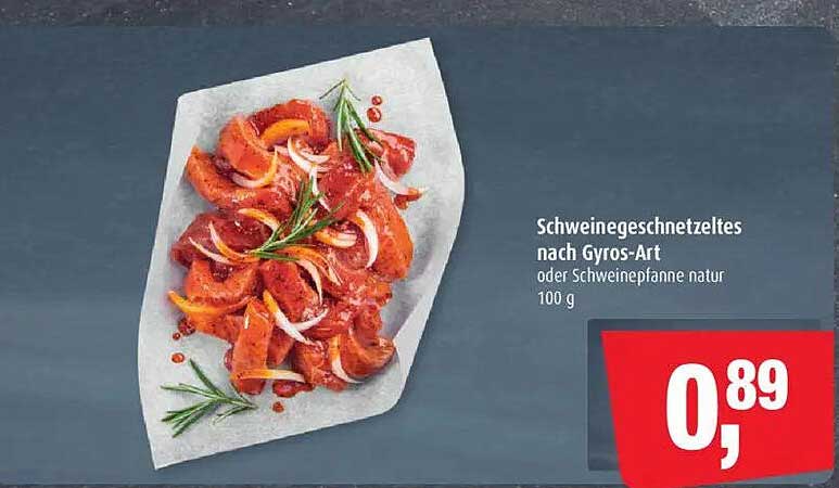 Schweinegeschnetzeltes nach Gyros-Art oder Schweinepfanne natur 100 g