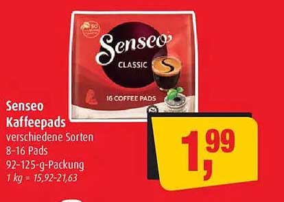 Senseo Kaffeepads verschiedene Sorten 8-16 Pads 92-125-g-Packung