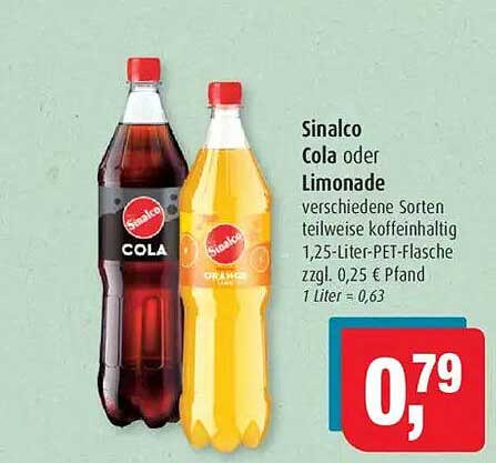 Sinalco Cola oder Limonade 1,25-Liter-PET-Flasche