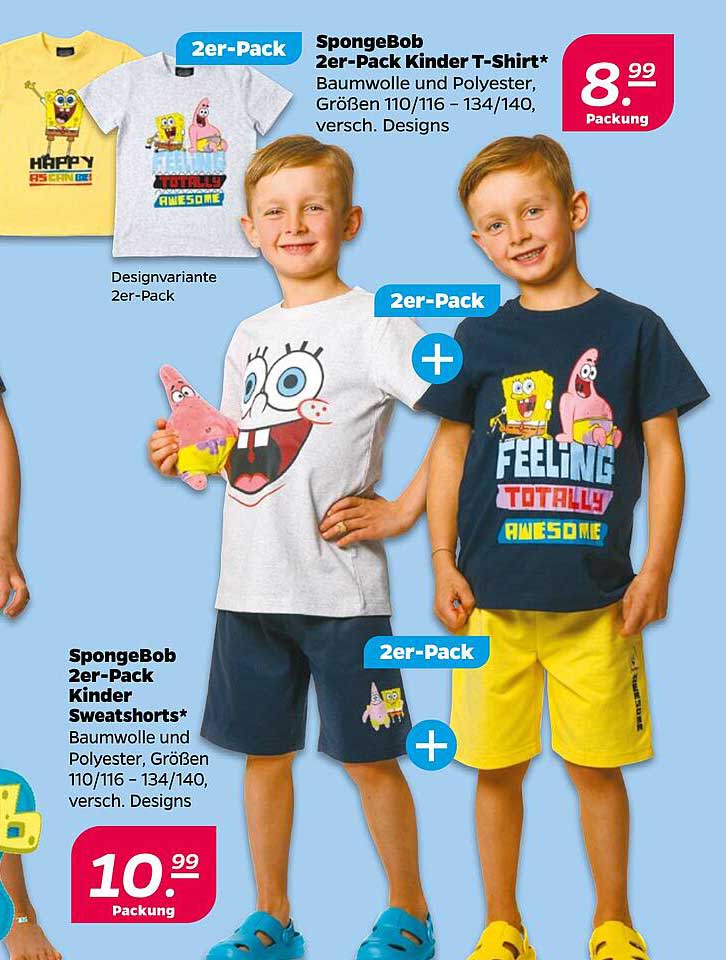 SpongeBob 2er-Pack Kinder T-Shirt