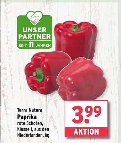 Terra Natura Paprika, rote Schoten, Klasse I, aus den Niederlanden, kg