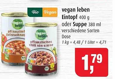vegan leben Eintopf 400 g oder Suppe 380 ml verschiedene Sorten Dose