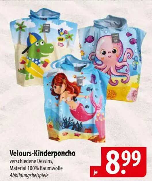 Velours-Kinderponcho - Verschiedene Dessins