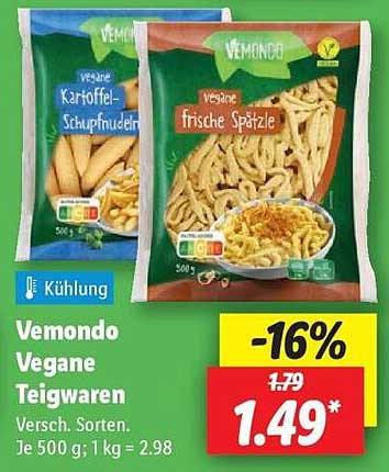 Vemondo Vegane Teigwaren - Kartoffel-Schupfnudeln und frische Spätzle