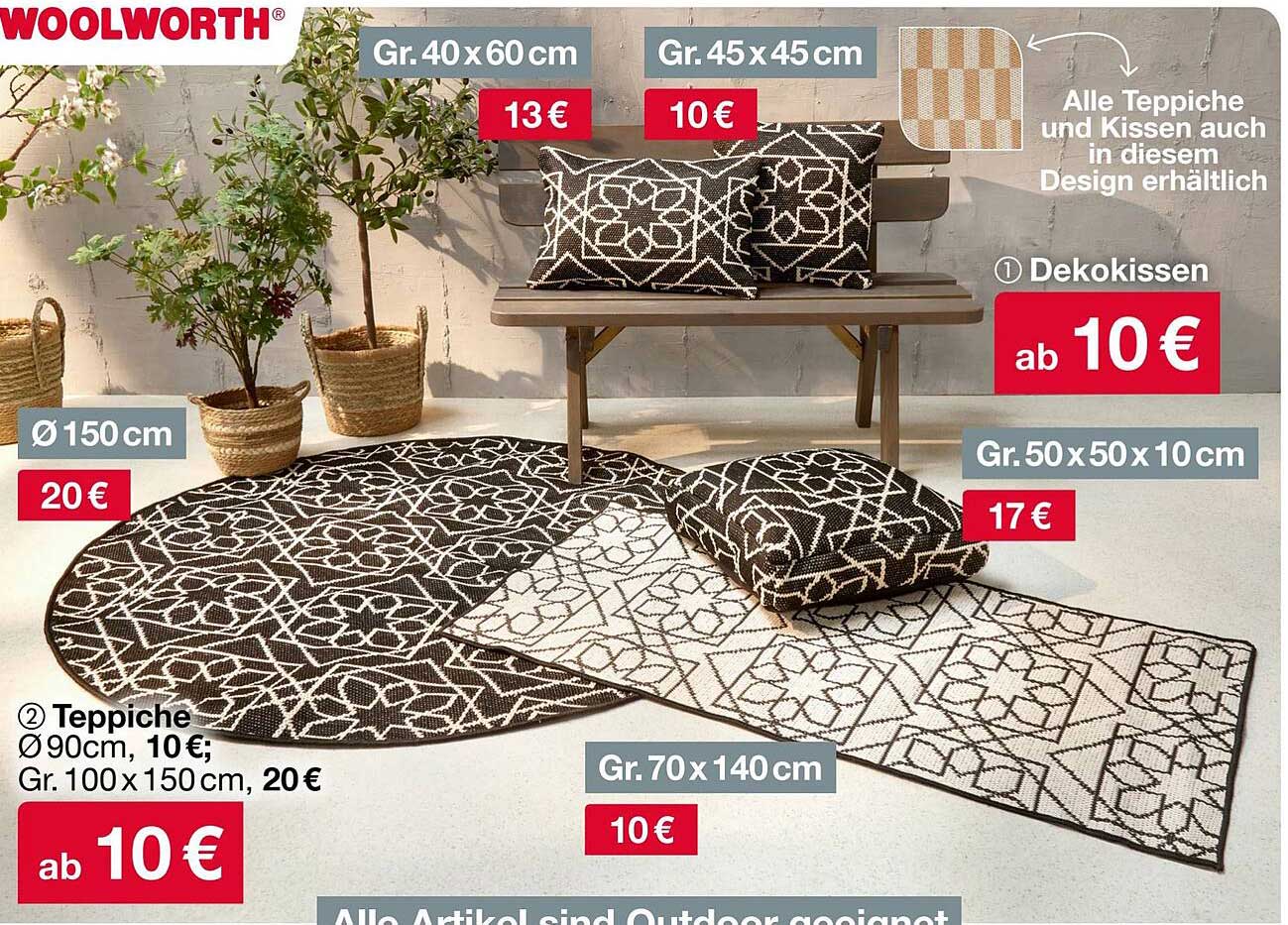 Vielfältige Teppiche und Dekokissen bei Woolworth