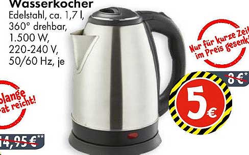Wasserkoche Edelstahl, 1,7 l, 360° drehbar
