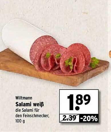 Wiltmann Salami weiß, die Salami für den Feinschmecker, 100 g