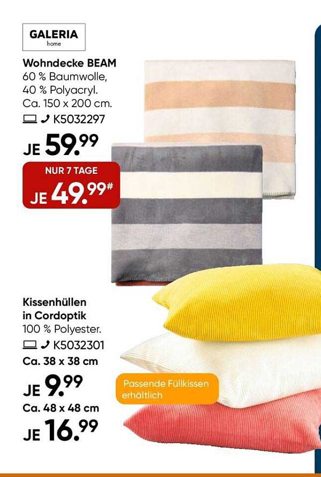 Wohndecke BEAM und Kissenhüllen in Cordoptik