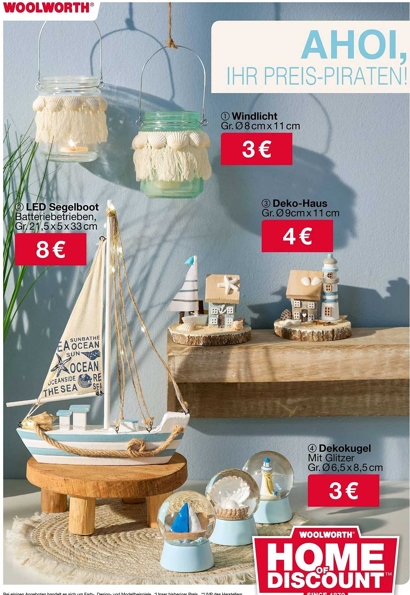 Woolworth Dekoration: Windlicht, LED Segelboot, Deko-Haus und Dekokugel