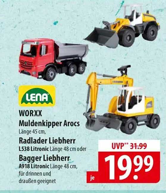 WORXX Muldenkipper Arocs, Radlader Liebherr L538 oder Bagger Liebherr A918 - Jetzt im Angebot!