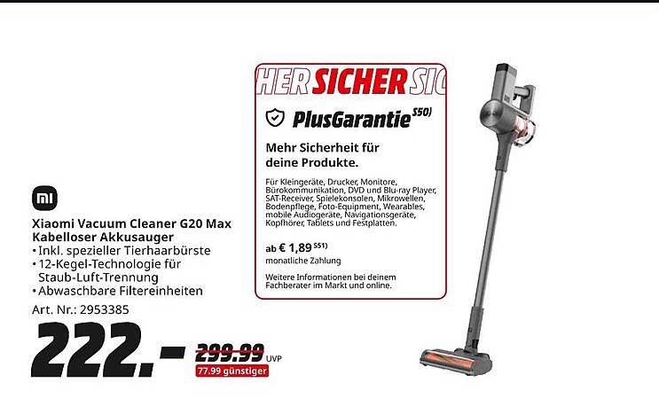 Xiaomi Vacuum Cleaner G20 Max Kabelloser Akkusauger