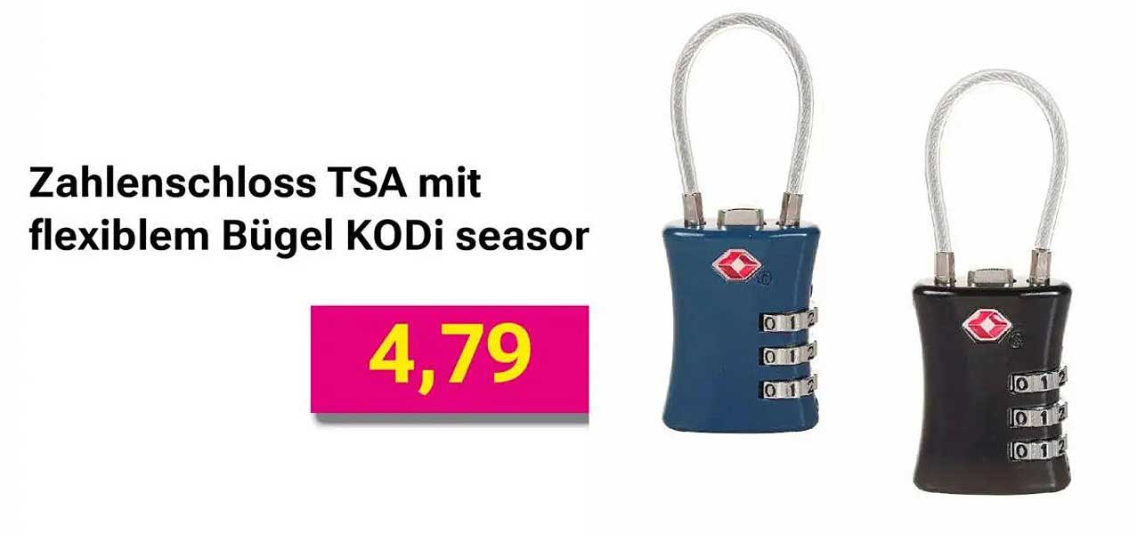 Zahlenschloss TSA mit flexiblem Bügel KODi seaso