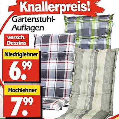 Knallerpreis! Gartenstuhl-Auflagen versch. Dessins Niedriglehner Hochlehner